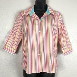 ANDREA BECKER striped rainbow shirt blouse Sz Lg